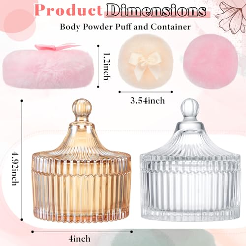 Tioncy 4 Pcs Body Powder Puff & Clear Amber Container Set - Simple Design