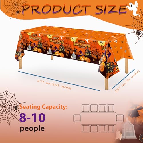 OQOQ Halloween Tablecloth Set - 3 Packs, 108x54 Inches, Orange