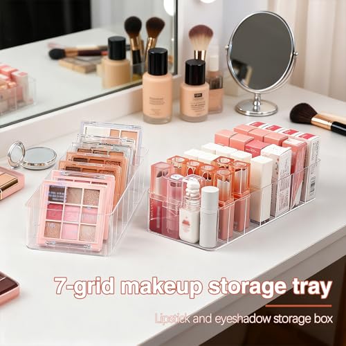 Clear Acrylic Lipstick Organizer with 7 Compartments - Durable Makeup Storage