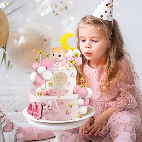 30PCS Pink Baby Girl Cake Decorations - Cake Toppers for Baby Showers & Birthdays