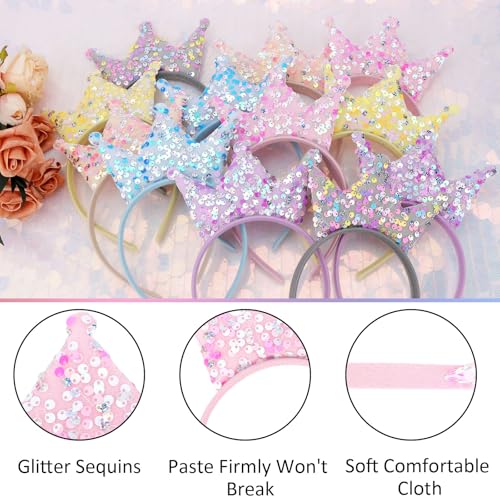12-Piece Glitter Princess Crown Headbands for Birthday Party Favors
