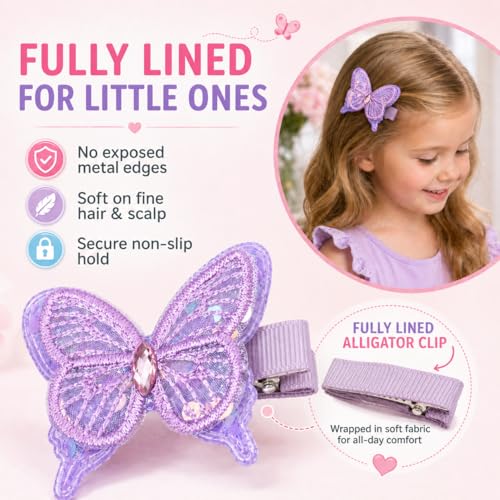 10 Butterfly Hair Bows Clips for Girls - Soft Fabric Alligator Barrettes