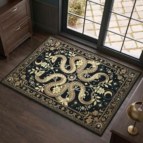 Machine Washable Snake Rug 2x3 - Gothic Floral Design for Living Room & Bedroom