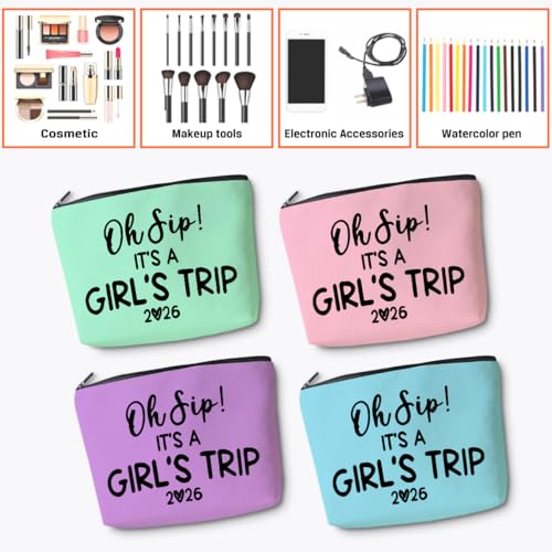 4-Piece Girls Trip Makeup Bag Set - Canvas Travel Toiletry Organizer Pouch