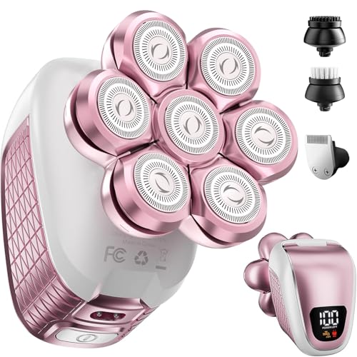 Electric Razors for Women Legs: 5-in-1 Electric Shaver with 7D Head - IPX6 Waterproof Wet Dry Hair Remover with LED Display & Travel Lock for Face Bikini (Light Pink)