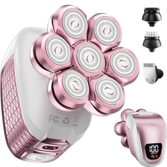 Electric Razors for Women Legs: 5-in-1 Electric Shaver with 7D Head - IPX6 Waterproof Wet Dry Hair Remover with LED Display & Travel Lock for Face Bikini (Light Pink)