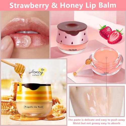 Tiejdhr Honey Lip Balm 6 Flavors Moisturizing Lip Mask, Hydrate & Repair
