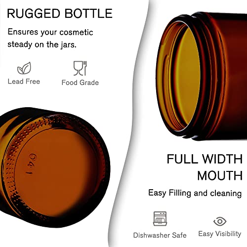 Amber Glass Jars Set - 4oz, 2oz, 1oz with Black Lids | Leakproof & BPA-Free