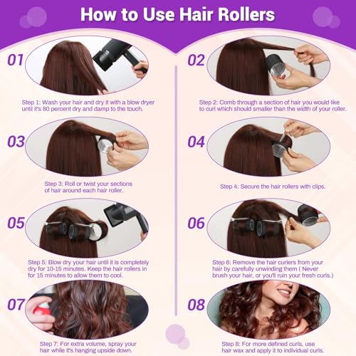 50 Pcs Hair Curlers Set with 24 Self-Grip Rollers & Clips