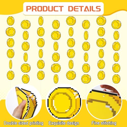 48 Pcs Brother Theme Video Game Hanging Decorations - Gold Coin Ornaments