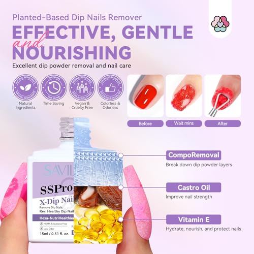 SAVILAND Dip Powder Remover Kit 2x15ml with Cuticle Oil Pen & Tools