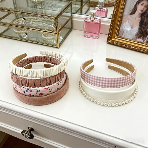 STANETCO Non-Slip Padded Pearl Headbands for Women - Pink, 8-Piece Set