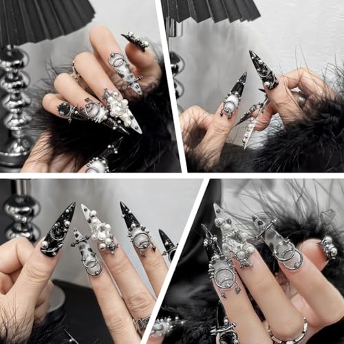 80 PCS Silver Alloy Nail Charms - 3D Goth Punk Rhinestones