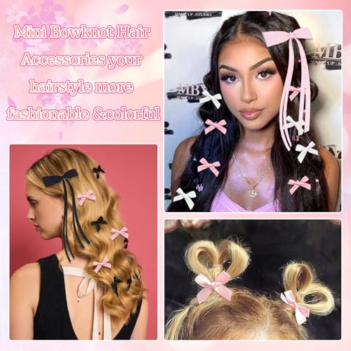 Beige 34PCS Pink Bow Hair Clips Set for Girls & Women - Satin & Tassel Style