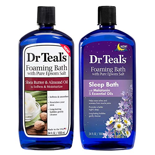 Dr. Teal's Foaming Bath Gift Set with Shea Butter & Melatonin,Stress Relief, 2x34oz