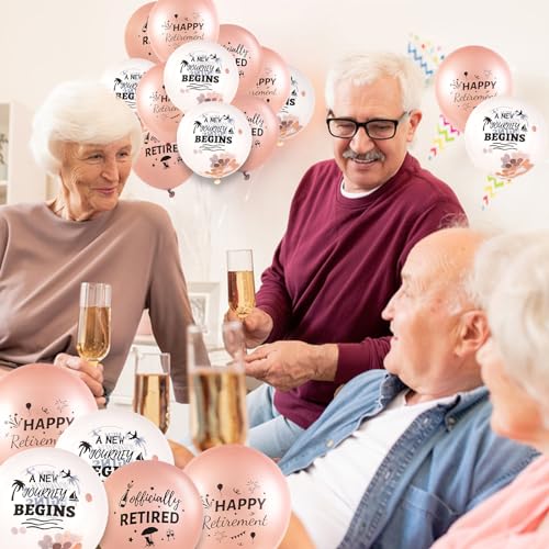 Happy Retirement Balloons - 18 Pcs Pink Sequin Latex Decorations