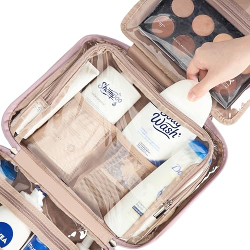 NISHEL Peach-Pink Large Travel Toiletry Bag Hanging Organizer with Pockets