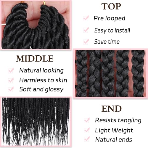XTREND 10 inch Box Braids Crochet Hair Pack – Pre-Looped 18 Strands/Pack, 6 Packs, 108 Strands, Knotless Bohemian 1B