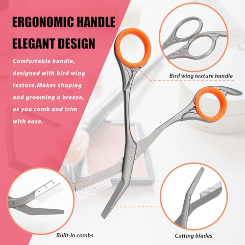 Eyebrow Trimming Scissors with Comb - Ergonomic Steel Design