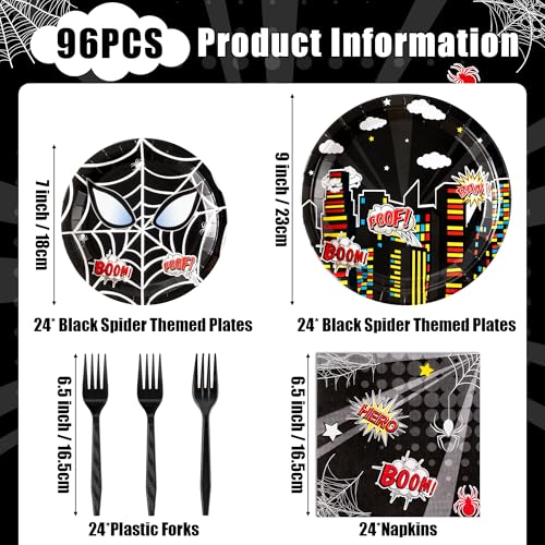 Black Spider Birthday Party Supplies - 96-Piece Set for 24 Guests