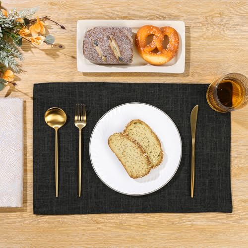 SHACOS Washable Cotton Linen Placemats Set of 4 - 12x18 inches
