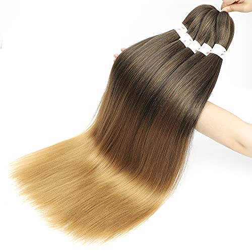 MIYPMUNS 26 Inch Pre Stretched Ombre Braiding Hair 8 Packs Brown Synthetic Extensions for Easy Braid Styling