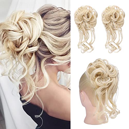 HOOJIH 2 Pack Messy Bun Hair Piece - Tousled Updo Extensions in Cool Light Blonde HB010 Dasiy