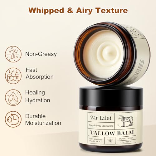 Lilei Beauty Beef Tallow & Honey Balm 4.06oz Face & Body Moisturizer - Natural Skincare