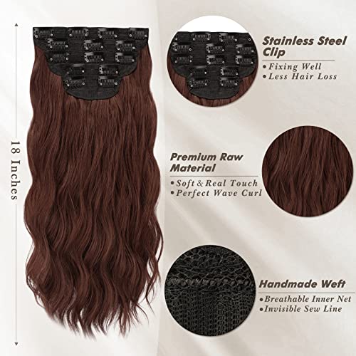 BARSDAR 18 Inch Wavy Clip-in Hair Extensions - Copper Chestnut (5 PCS)