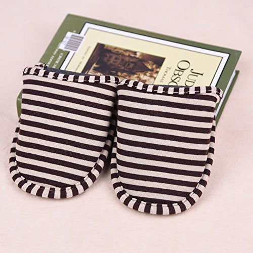 VGEBY Women's Coffee Stripes Foldable Travel Indoor Cotton Slippers - Non-Slip House Shoes