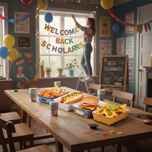 24 Pcs Back to School Food Trays - Colorful Disposable Serving Boats