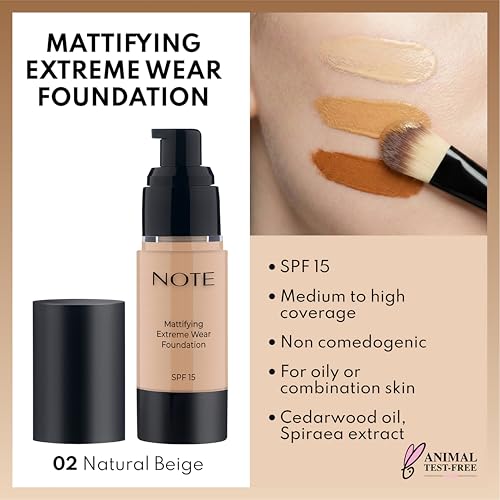Note Mattifying Extreme Wear Liquid Foundation SPF 15 - Full Coverage for Oily Skin - 02 Natural Beige