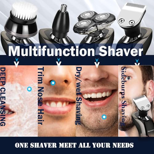 Kurener Electric Shaver Razor for Men Rechargeable 100% Waterproof Rotary for Shaving with Nose Trimmer Sideburns Trimmer Face Cleaning Brush