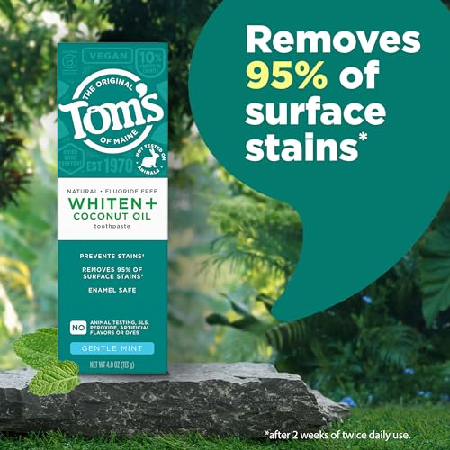 Tom's of Maine Whiten Plus Coconut Oil Toothpaste, 4 Oz - Fluoride Free, Gentle Mint, Natural Whitening