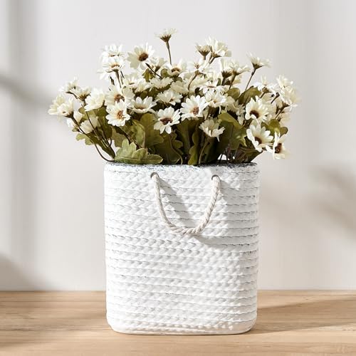 Elegant White Ceramic Tote Bag Vase - 8 Inch Modern Decor