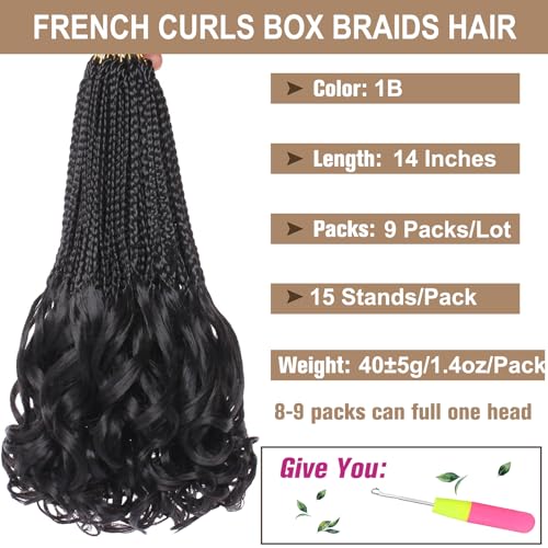 COOKOO 14 Inch Black French Curl Crochet Braids - 9 Packs, 135 Strands, Model 1B#