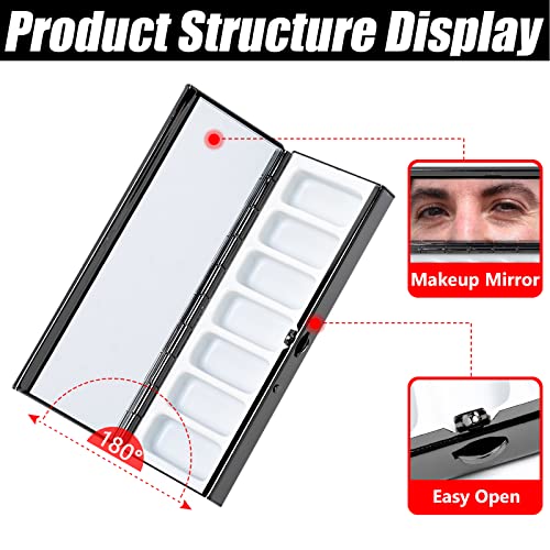 Compact 7-Day Metal Pill Organizer with Makeup Mirror - Gun Black
