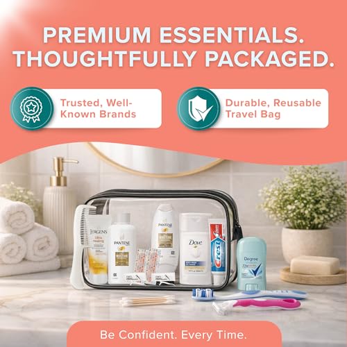 15 Piece Set Women¡¯s Travel & Hygiene Kit with Clear Toiletry Bag, Personal Care Essentials, Single Kit or Bulk Case Packs, TSA Approved Toiletry Kit for Travel, Vacation, Everyday Essentials