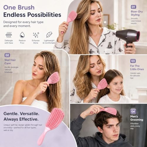 YeeSupe Pink Small Curved Vented Afro Hair Brush for Wet & Dry Textured Hair
