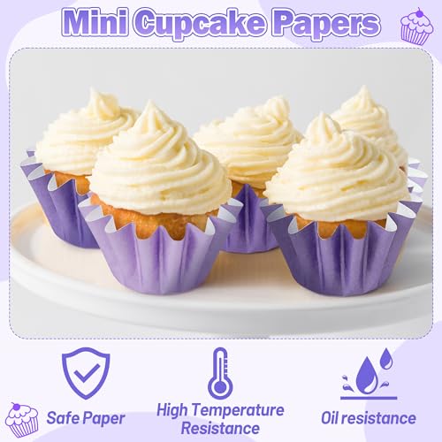 240 Count Purple Mini Cupcake Liners - Grease-Resistant Baking Cups