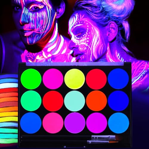 Glow UV Blacklight Face Paint Set - 15 Neon Colors for Parties