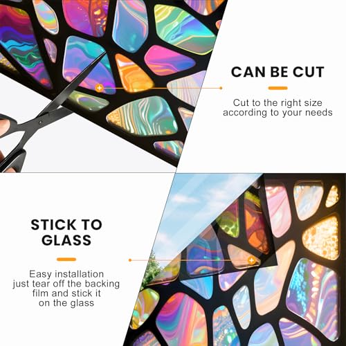 Stained Glass Window Privacy Film - Non-Adhesive Mosaic Design