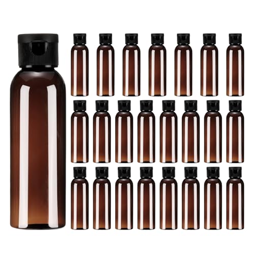 uxcell 24 Pack 2oz Reusable Travel Shampoo Bottles with Flip Caps - Brown Black