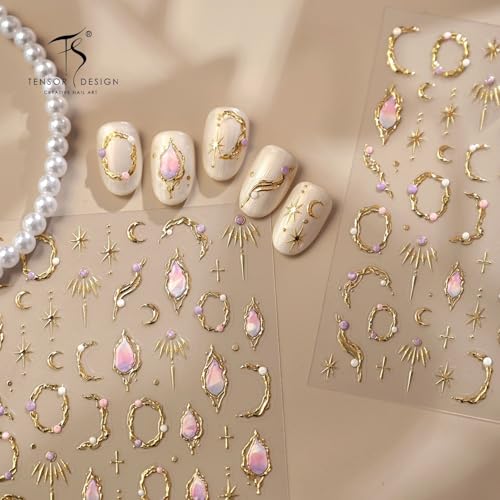 5D Embossed Gold Star Nail Art Stickers - Self-Adhesive Decals