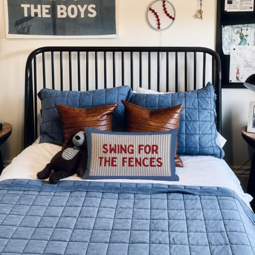 Motivational Baseball Pillow Cover | Vintage Blue Striped 18x18