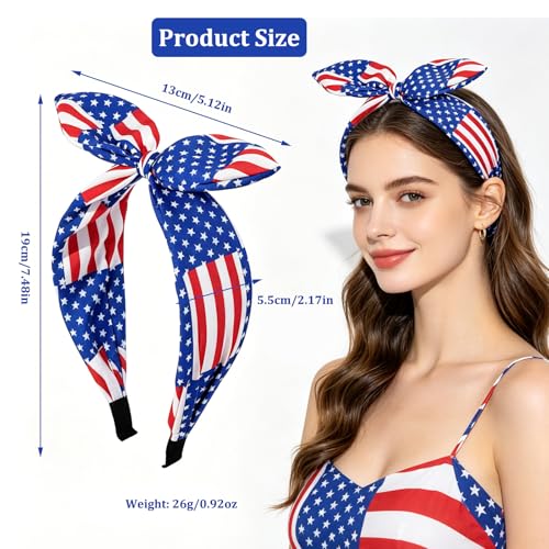 YUEELI 4 Pack Patriotic Headbands for Women & Girls - Red White Blue Flag Hair Accessories for Independence Day & Memorial Day