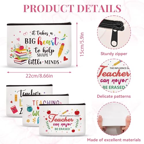 Teacher Appreciation Makeup Bag Set - 4 Pcs Canvas Cosmetic Bags