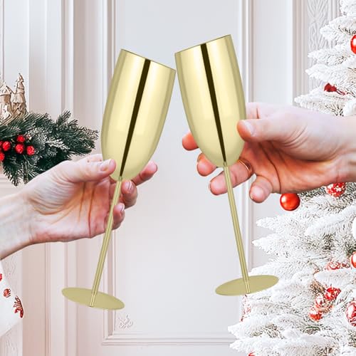 TJ Stainless Steel Champagne Glasses Set of 2 - Unbreakable 8.5 oz Flutes for Parties & Weddings