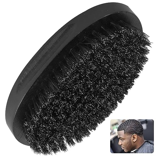 Tipuuz Black 360 Curved Medium Hard Boar Bristle Hair & Beard Brush for Waves & Grooming