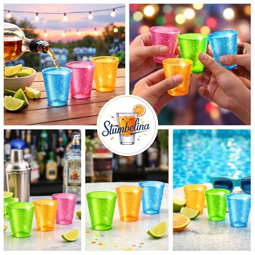 Stumbelina 100 Count Neon Sparkle 1 oz Plastic Shot Glasses
